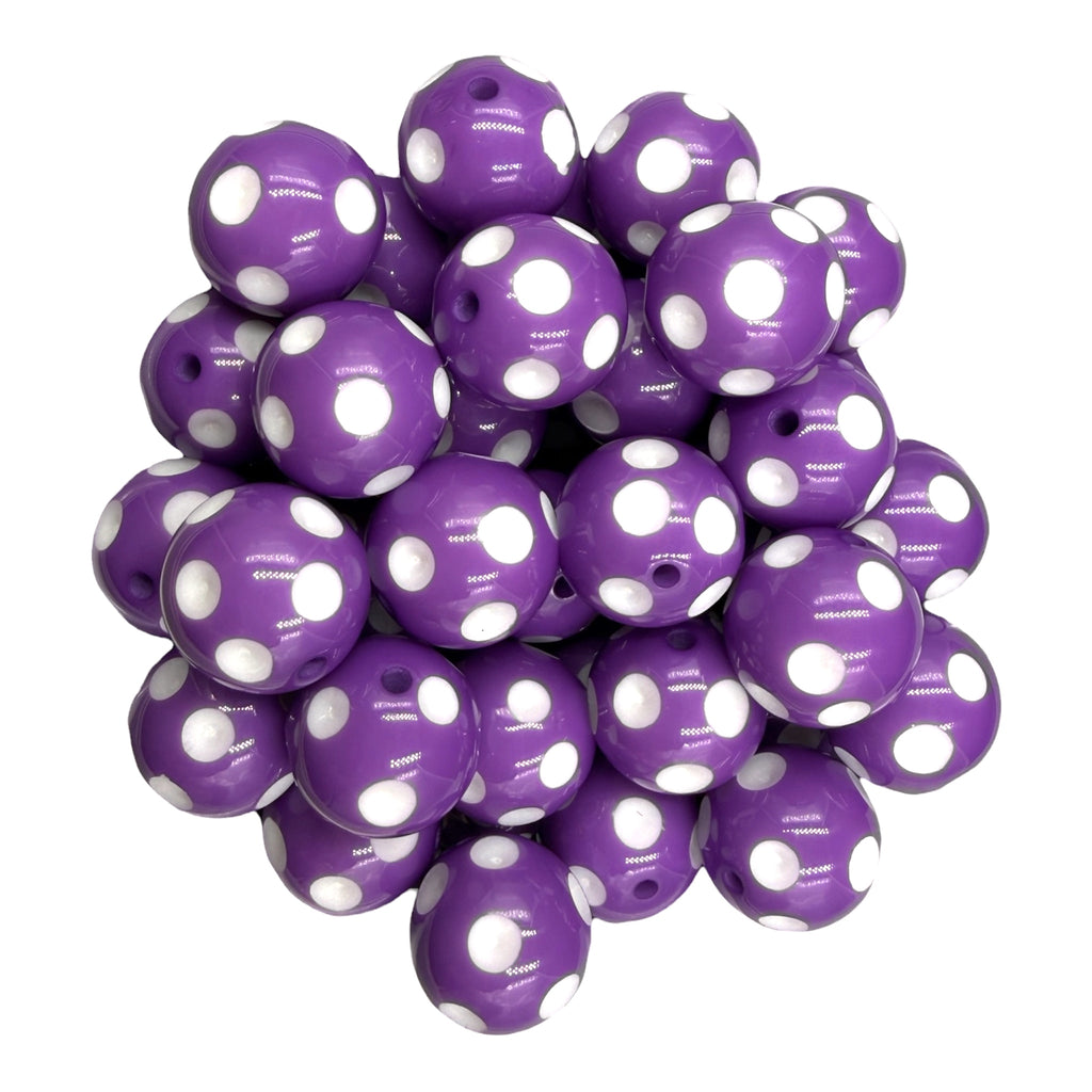 5 20mm Purple Polka Dot Acrylic Beads