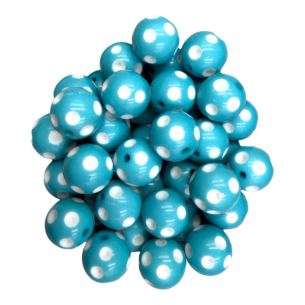 5 20mm Aqua Blue Polka Dot Acrylic Beads