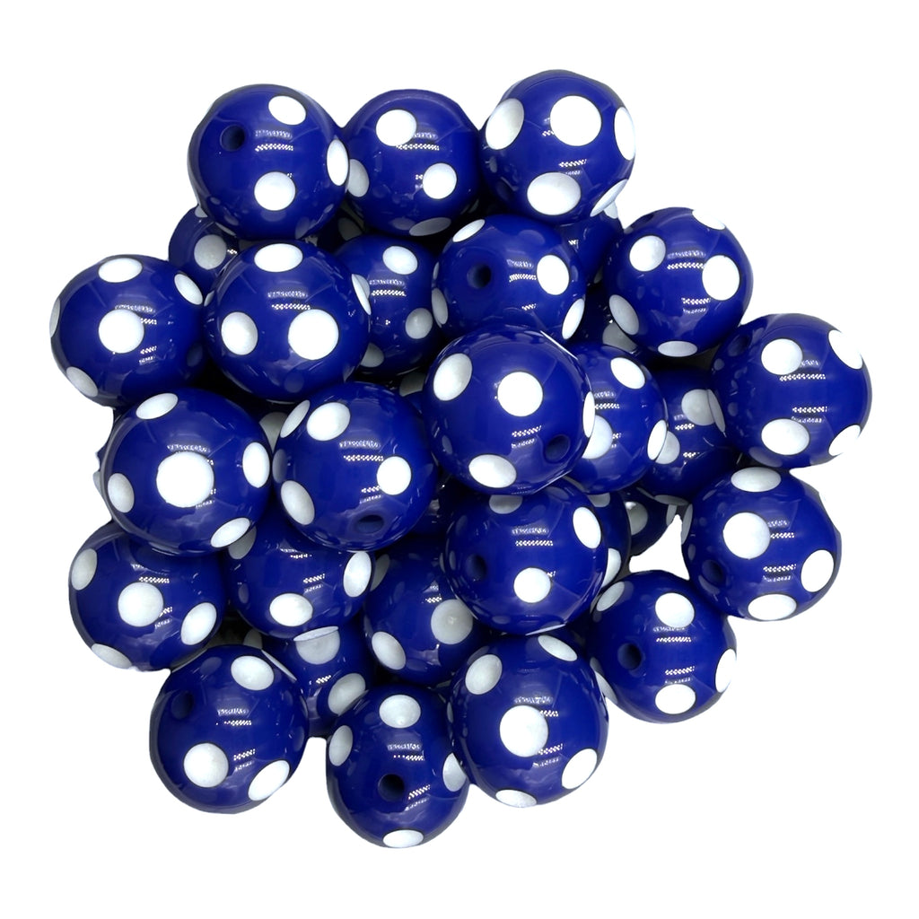 5 20mm Royal Blue Polka Dot Acrylic Beads