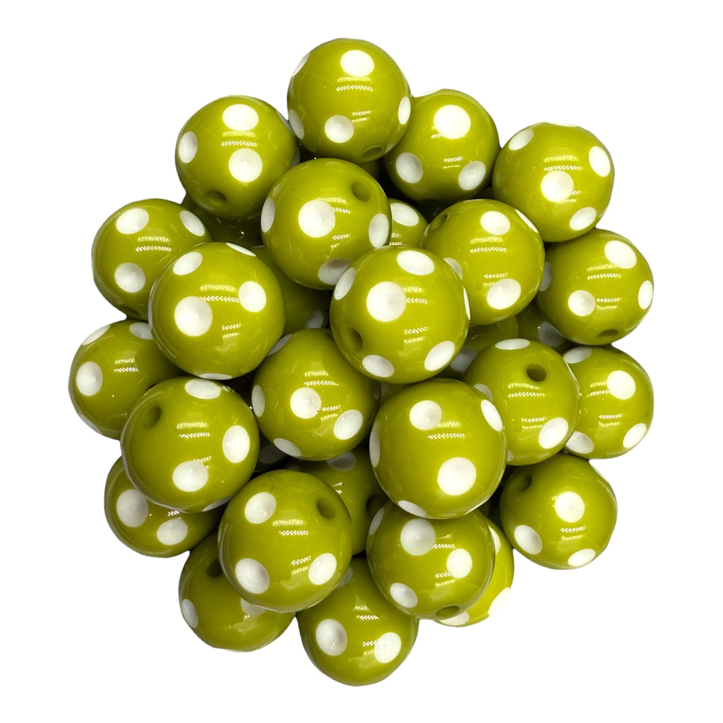 5 20mm Apple Green Polka Dot Acrylic Beads