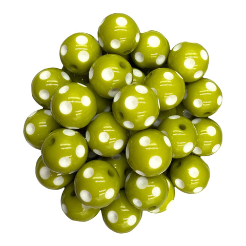 5 20mm Apple Green Polka Dot Acrylic Beads