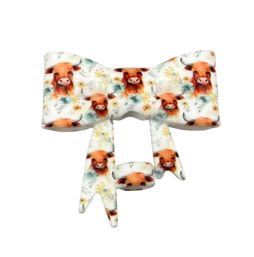 Highland Cow 3D Silicone Bow Focal Bead Straw Topper