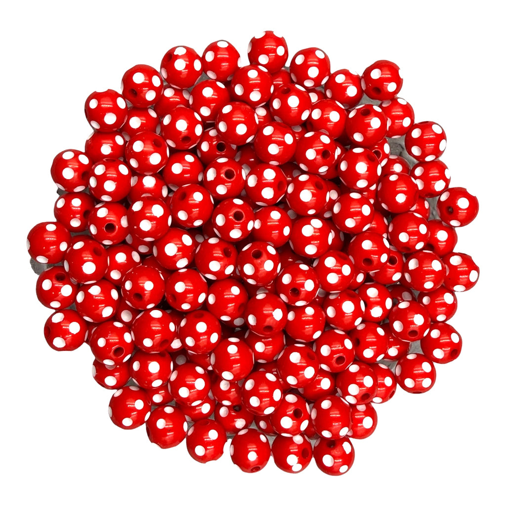 12mm Red Polka Dot Acrylic Beads