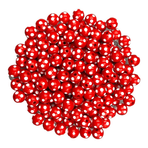 12mm Red Polka Dot Acrylic Beads