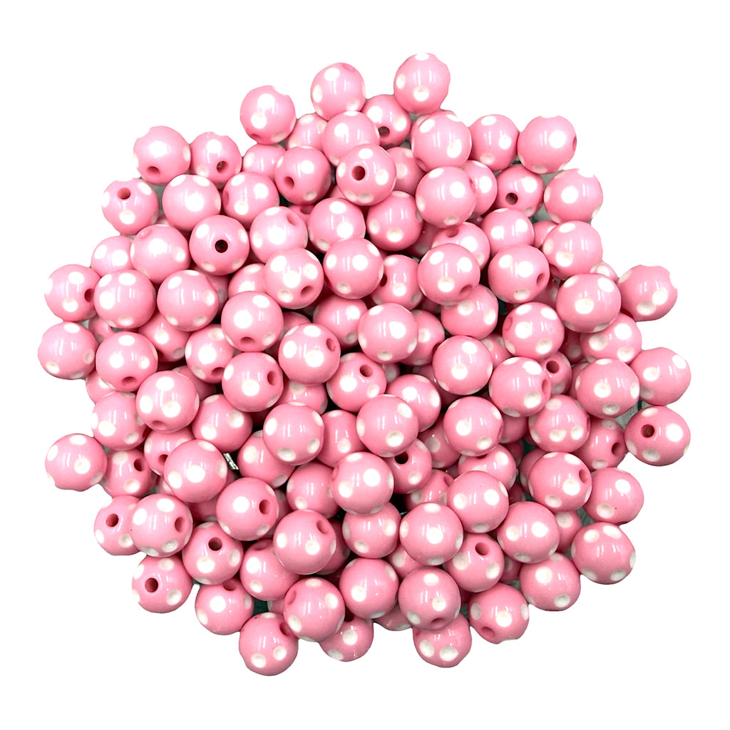 12mm Pink Polka Dot Acrylic Beads