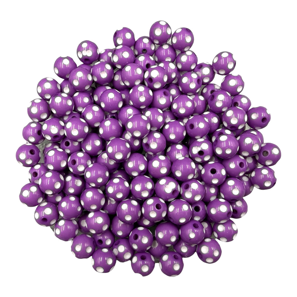 12mm Purple Polka Dot Acrylic Beads