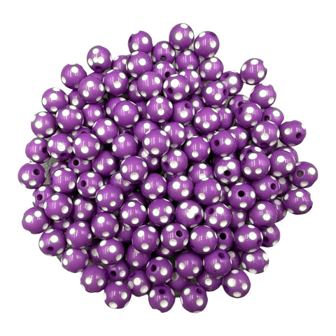 12mm Purple Polka Dot Acrylic Beads