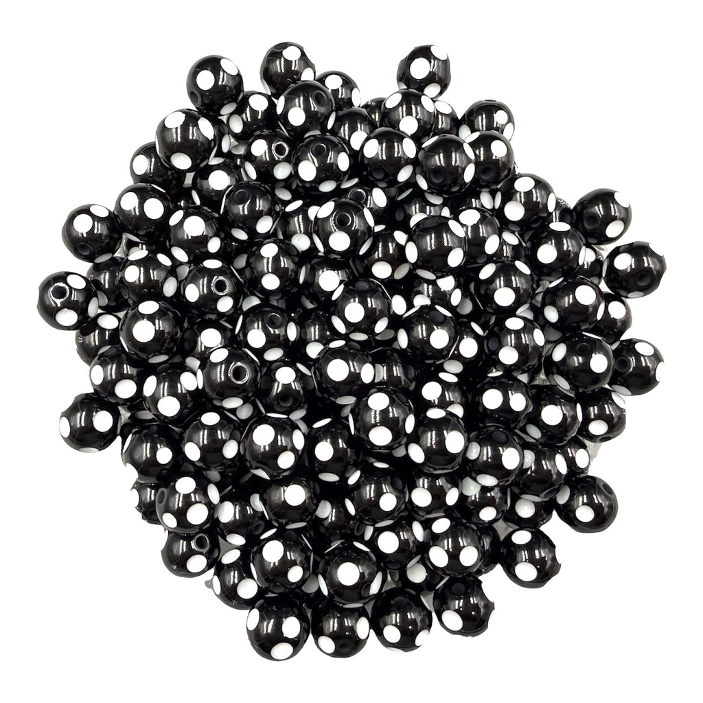 12mm Black Polka Dot Acrylic Beads