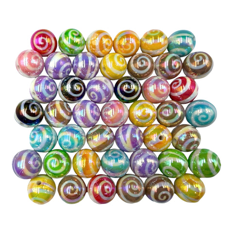 16mm Candy Swirl AB Iridescent Acrylic Beads