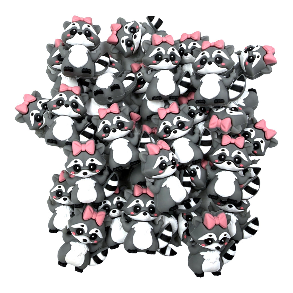 Raccoon with Pink Bow 3D Silicone Focal Beads