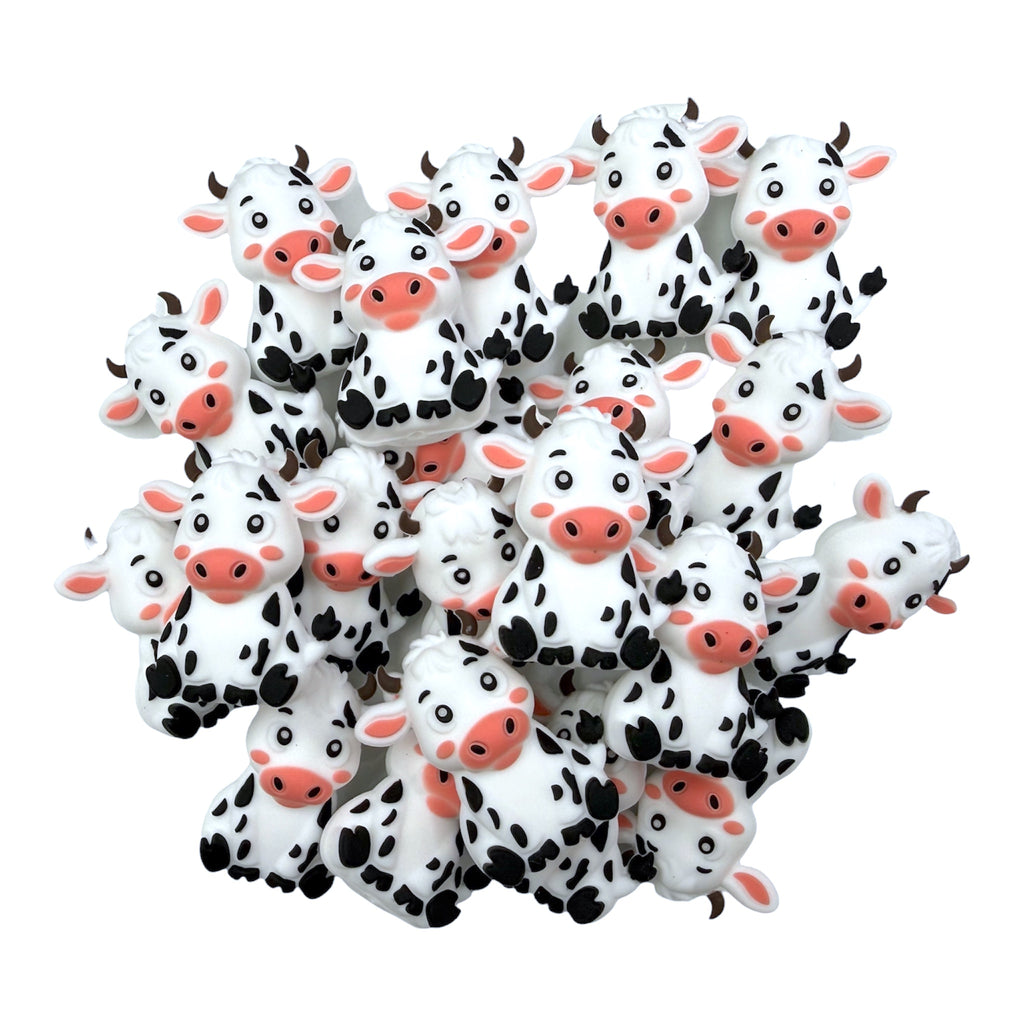 Black and White Cow 3D Silicone Focal Beads