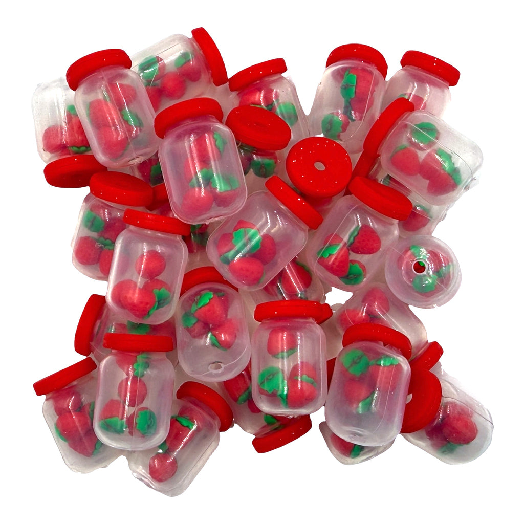3D Jar of Strawberries Silicone Focal Beads