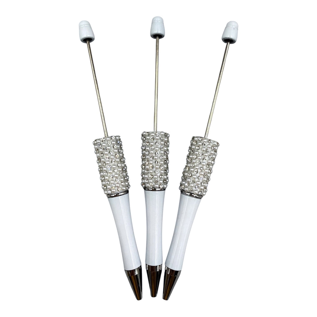 White Rhinestone Beadable Pens