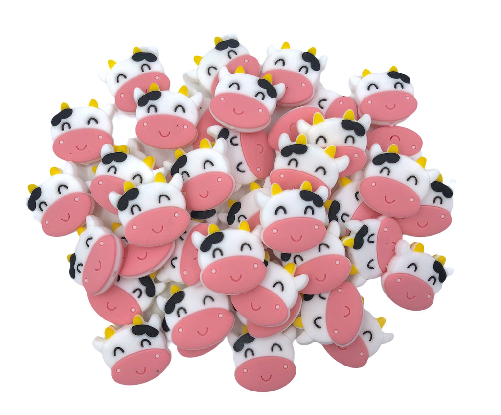 Cow Silicone Focal Beads--Pink