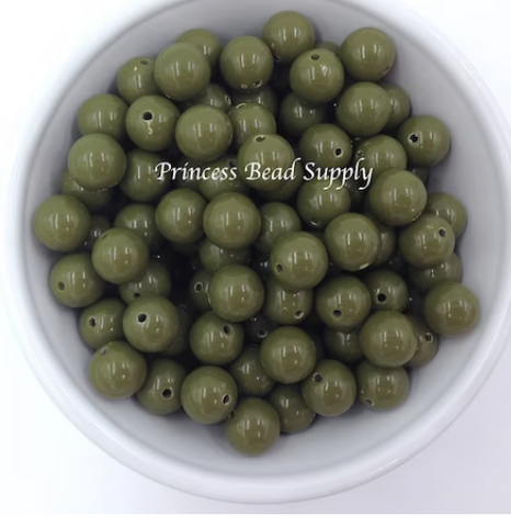 12mm Army Green Solid Acrylic Beads