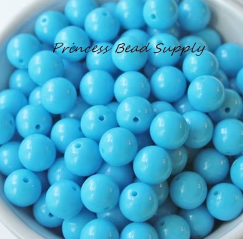 12mm Aqua Blue Solid Acrylic Beads