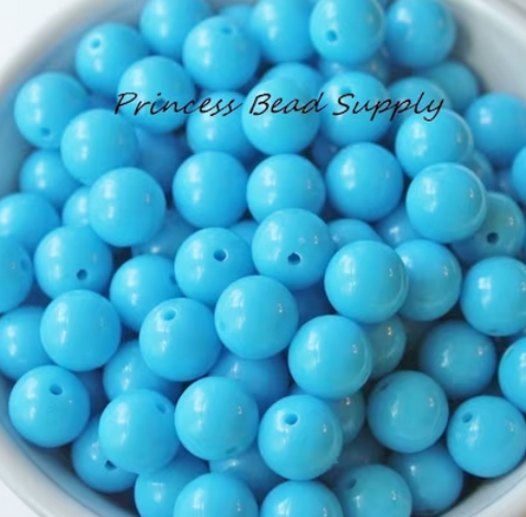 12mm Aqua Blue Solid Acrylic Beads