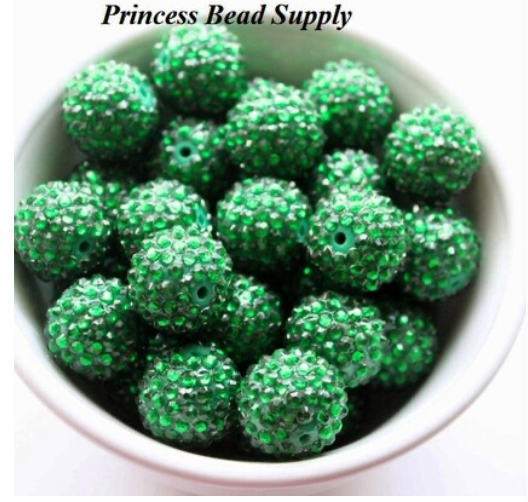 20mm Dark Green Sparkly AB Rhinestone Chunky Beads