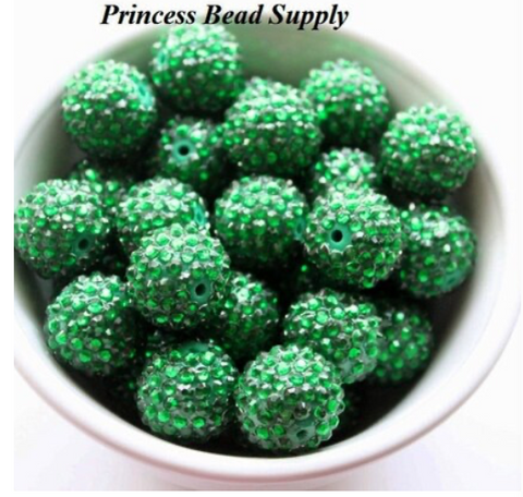 20mm Dark Green Sparkly AB Rhinestone Chunky Beads