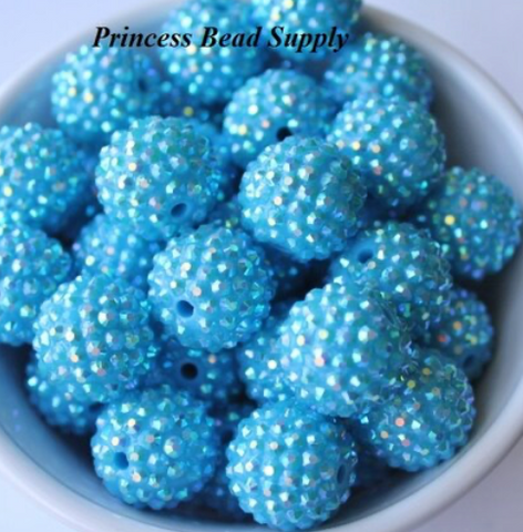 20mm Aqua Blue AB Rhinestone Chunky Beads