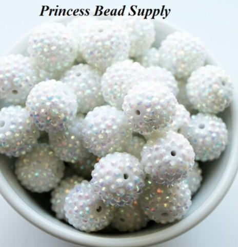 20mm White AB Rhinestone Chunky Beads