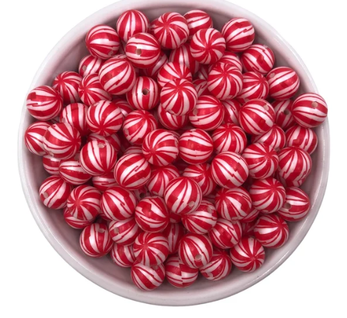 12mm Peppermint Swirl Printed Acrylic Beads