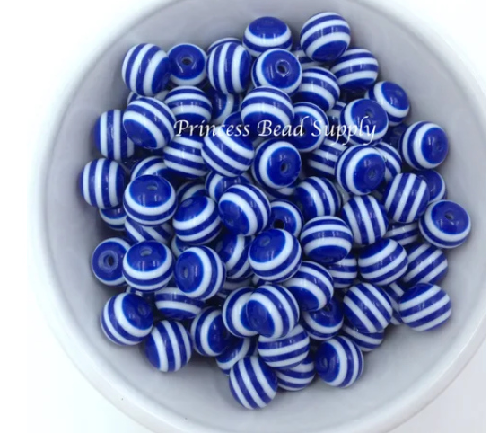 12mm Royal Blue Striped Acrylic Beads