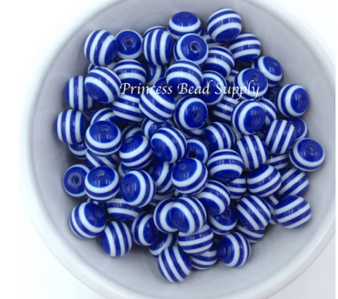 12mm Royal Blue Striped Acrylic Beads