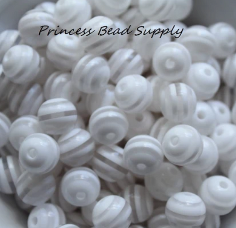 12mm White Striped Acrylic Beads