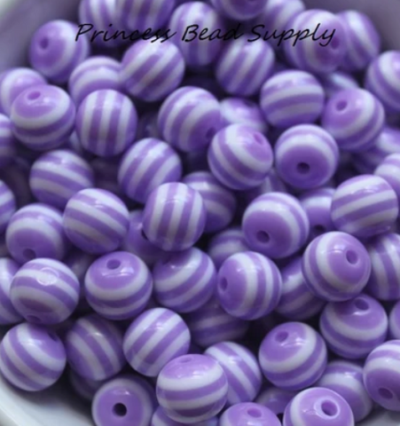 12mm Purple Striped Acrylic Beads