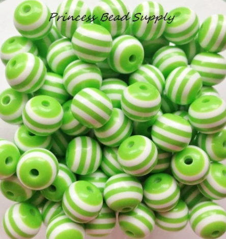 12mm Lime Green Striped Acrylic Beads