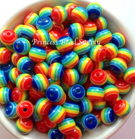 12mm Rainbow Striped Acrylic Beads