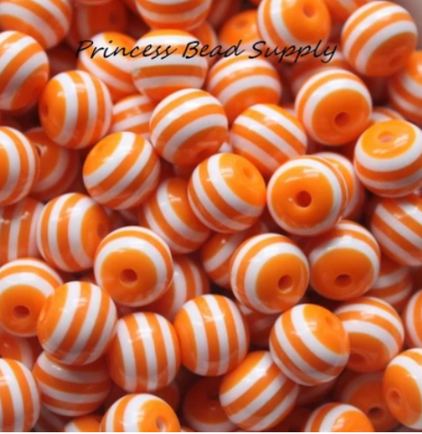 12mm Orange Striped Acrylic Beads