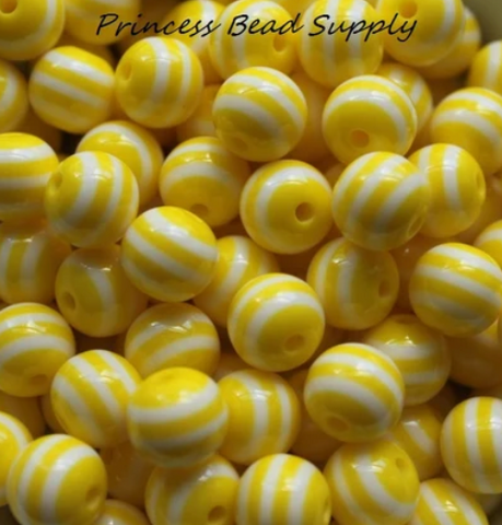 12mm Yellow Striped Acrylic Beads