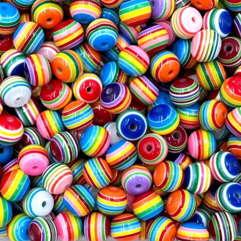 12mm Mixed Rainbow Striped Acrylic Beads