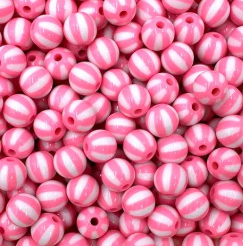 12mm Pink & White Beach Ball Acrylic Beads