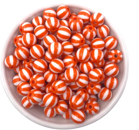 12mm Orange & White Beach Ball Acrylic Beads