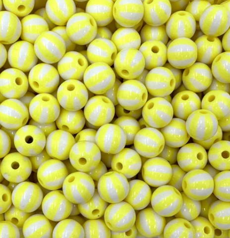 12mm Yellow & White Beach Ball Acrylic Beads