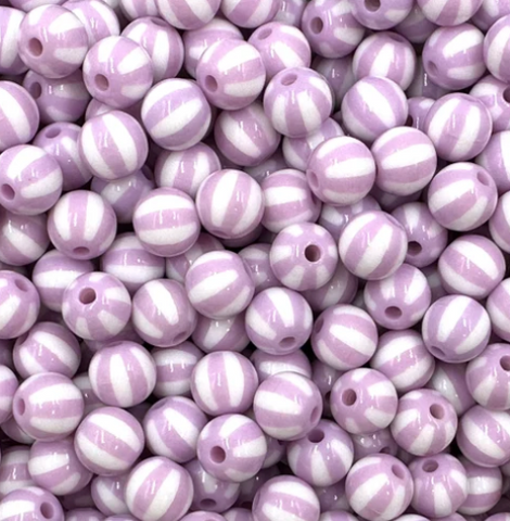 12mm Purple & White Beach Ball Acrylic Beads