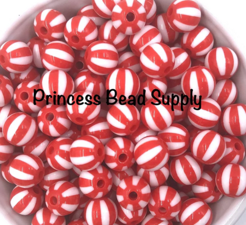 12mm Red & White Beach Ball Acrylic Beads