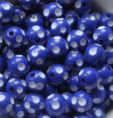 12mm Royal Blue Polka Dot Acrylic Beads
