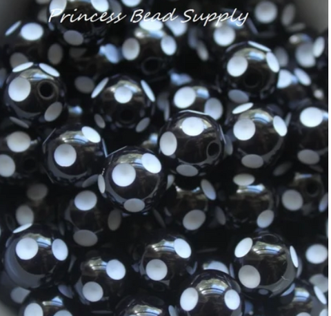 12mm Black Polka Dot Acrylic Beads