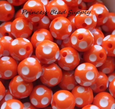 12mm Orange Polka Dot Acrylic Beads