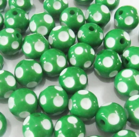 12mm Dark Green Polka Dot Acrylic Beads