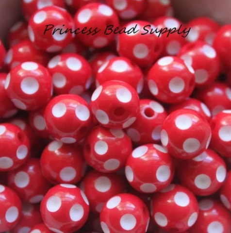12mm Red Polka Dot Acrylic Beads