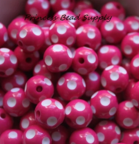 12mm Hot Pink Polka Dot Acrylic Beads