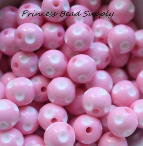 12mm Pink Polka Dot Acrylic Beads