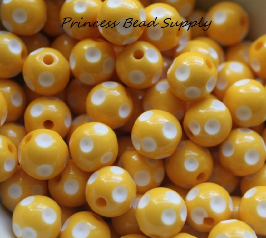 12mm Yellow Polka Dot Acrylic Beads