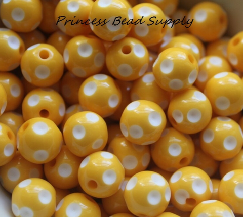 12mm Yellow Polka Dot Acrylic Beads
