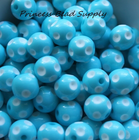 12mm Aqua Blue Polka Dot Acrylic Beads